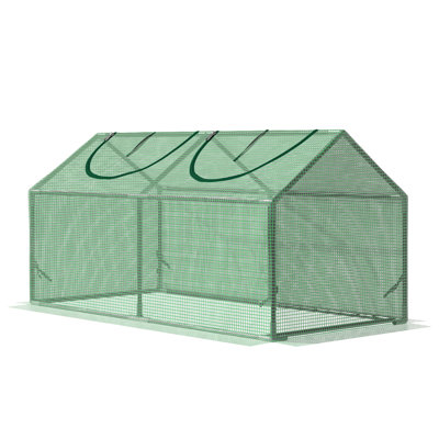 Petite maisonnette 4 pi x 2 pi avec housse en PE et fenêtres à fermeture à glissière enroulables, utilisation intérieure à l'extérieur, protège les plantes des éléments, garde la chaleur, structure en acier robuste, conception à l'épreuve du vent, assemblage requis