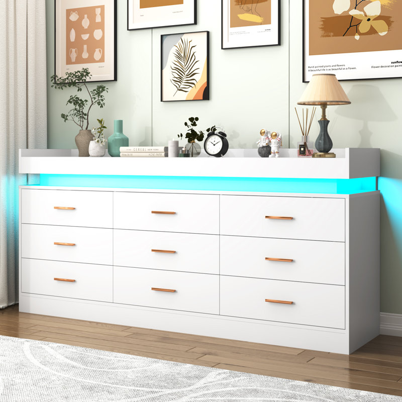 Commode 9 tiroirs Helaina, Blanc