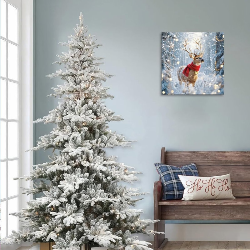 Art mural en toile de Noël cerf sans cadre 16 po x 16 po