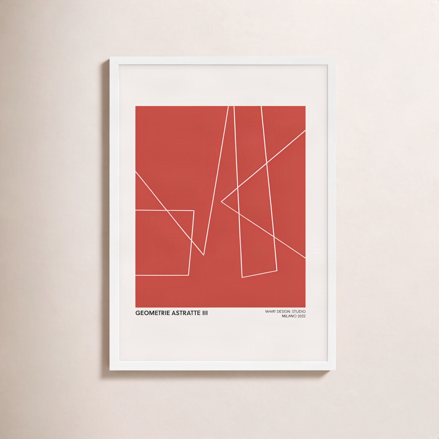 Geometric Abstraction In Red by Romina Gadler, 30" H x 21" W x 1.25" D, White