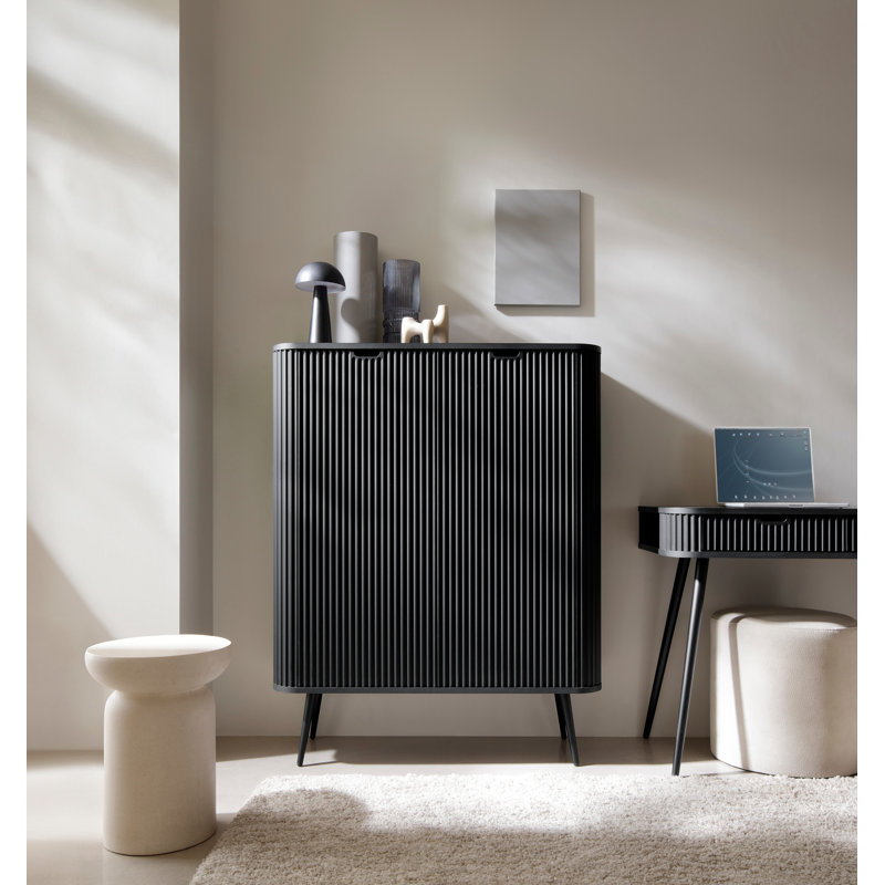 Zova High Sideboard Two Door With Slatted Fronts 103 cm With Legs, Black