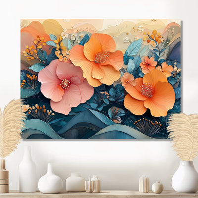 «Tropical Hibisuc In A Coastal Symphony III - Hibiscus», art mural en métal traditionnel
