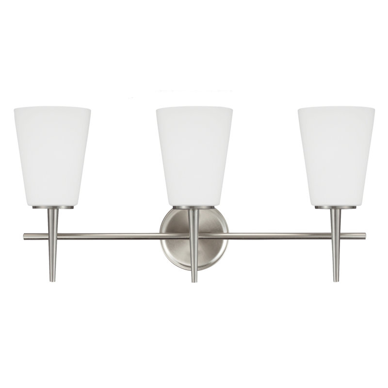 Éclairage pour meuble-lavabo à 3 lumières en métal givré avec abat-jour en verre givré Erlandson, Nickel brossé