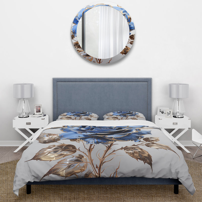 Ensemble de housse de couette en verre or rose et bleu III, Housse de couette pour grand lit et 2 taies décor