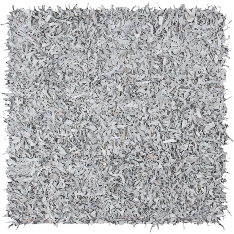 Arik Handwoven Leather/Cotton Solid Color Rug in White/Gray