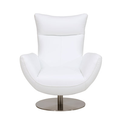 Global United Modern Genuine Italian Leather Loveseat with Chrome Base, White