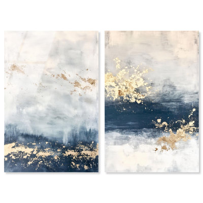 Ensemble de 2 panneaux Gilded Coastal Calm Blue Art 