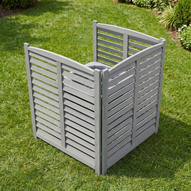 Écran d'intimité 3 panneaux AC, couverture de climatiseur en bois, l 32 po x H 38 po, Gris