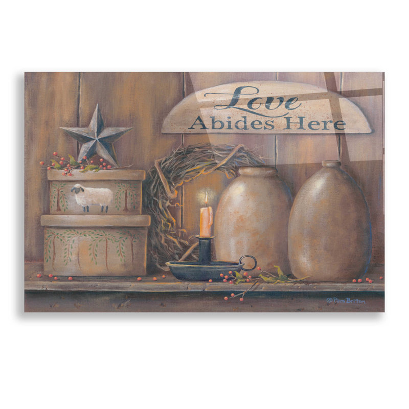 «Love Abides Here Shelf» par Pam Britton - peinture sans cadre, H 16 po x l 24 po x P 0,2 po