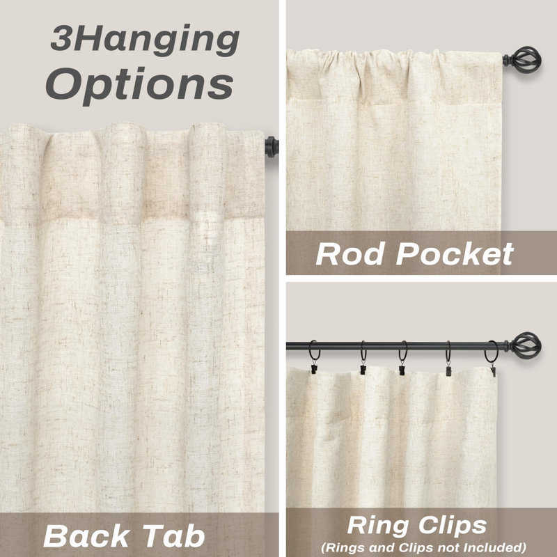 Goffredo 100% Blackout Natural Curtains for Bedroom  Double Layer Drape Farmhouse Thermal Insulated Rod Pocket Back Tab Full Light Blocking 2 Panels for Living Room Nursery
