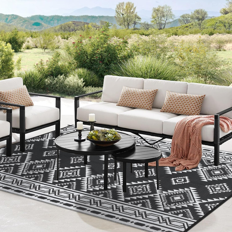 Plastic Straw Rug - Modern Reversible Indoor/Outdoor Rug, All-Weather Floor Mat for Patio, Deck, Balcony & RV
