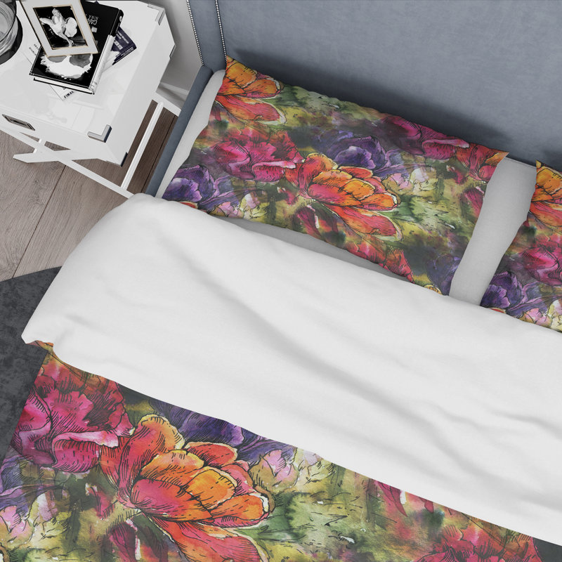 Fleurs colorées - Ensemble de housse de couette floral - Polyester microfibre
