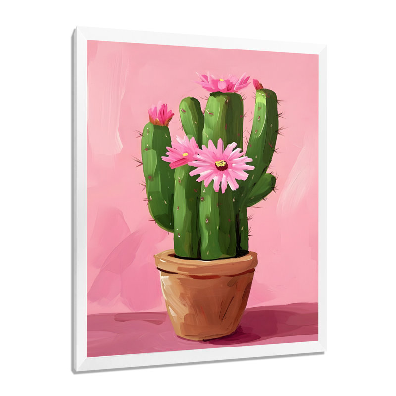Fleurs de cactus en pot - Art mural floral cactus, Toile encadrée blanche avec une seule photo, H 40 po x l 30 po x P 1,5 po