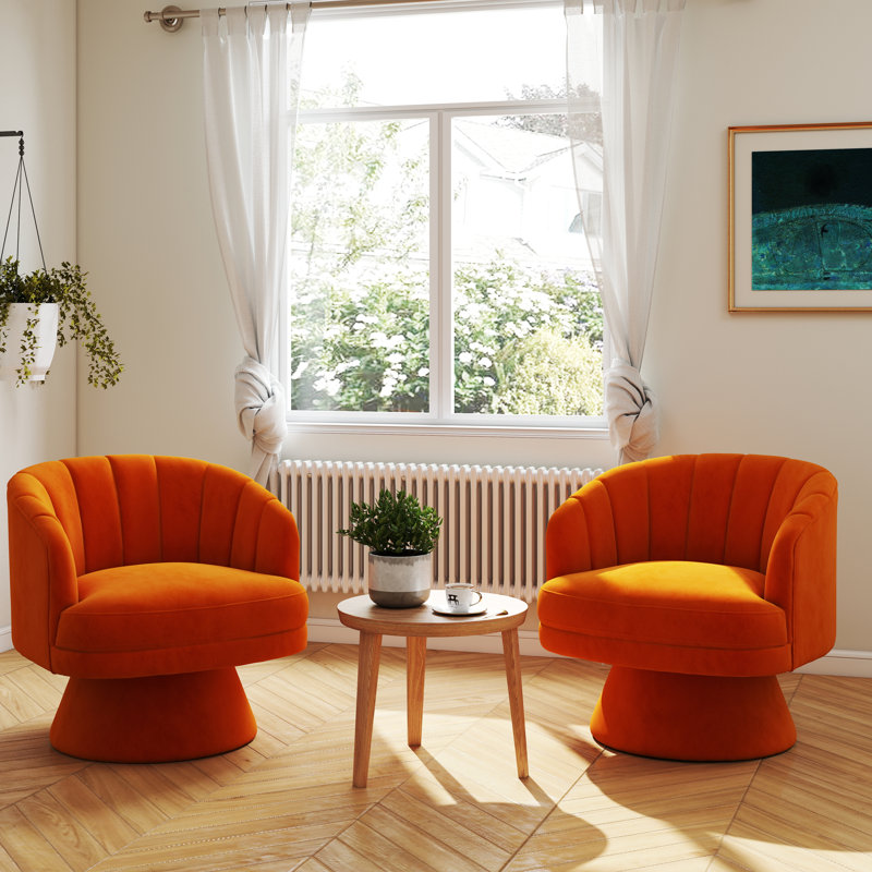 Fauteuil demi-tonneau pivotant en velours Murrow (ensemble de 2), Orange