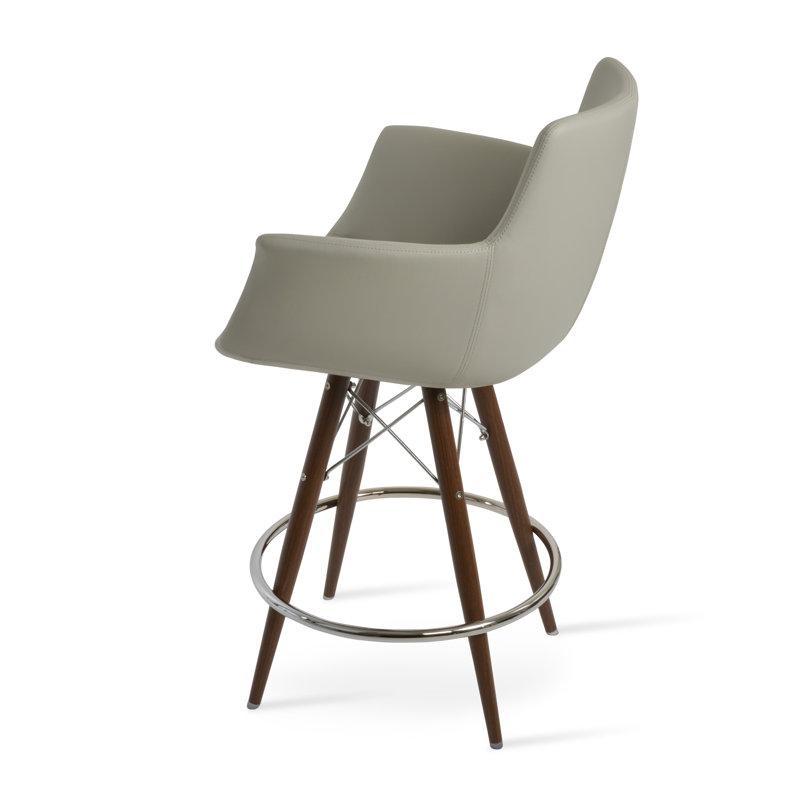 Tabouret de bar et de comptoir Bottega, Tabouret de comptoir (siège d'une hauteur de 24 p, Noyer, Gris clair