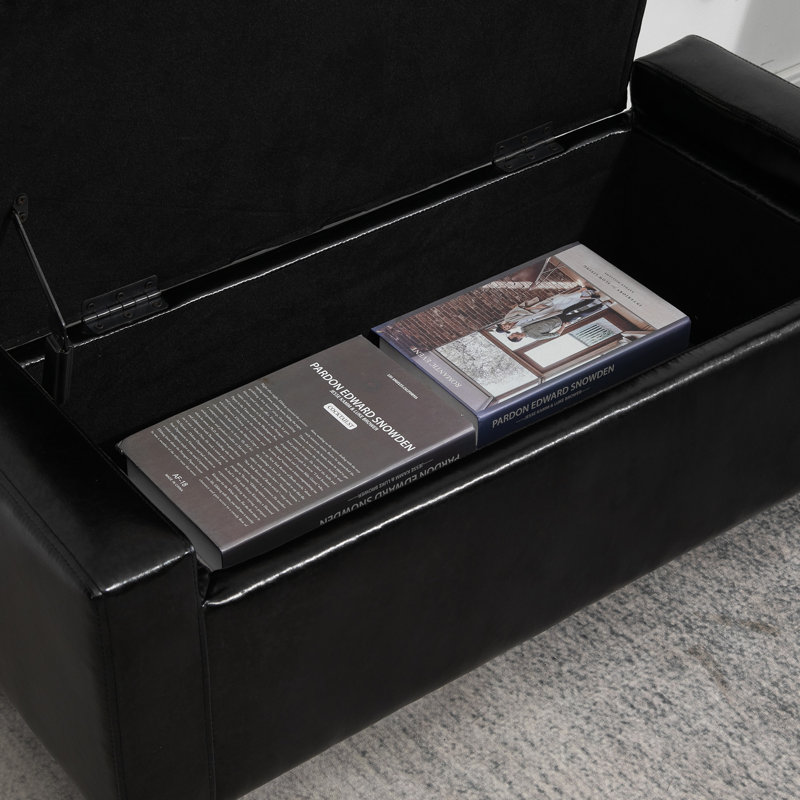 Faux Leather Upholstered Storage Bench, Black
