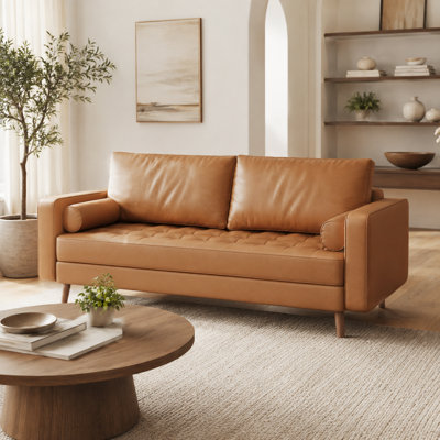 Bridgeview Leather Mid Century Modern Upholstered Square Arm Sofa or Loveseat