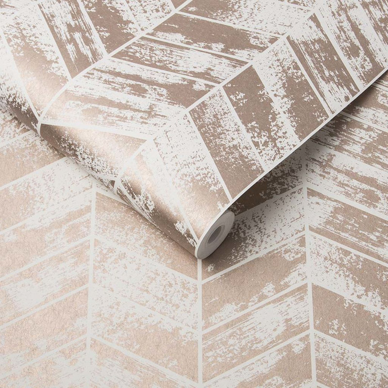 Insignia Chevron Metallic Wallpaper Roll, Rose Gold