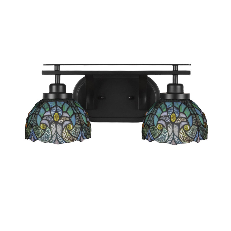 Estella 2 Light Bath Bar Shown With 7" Cypress Art Glass, Blue, Matte Black