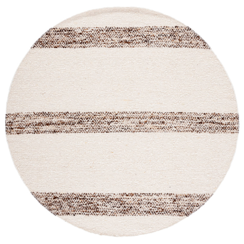 Tapis en laine / coton tissé à la main Natura en brun / ivoire, Rond 6 pi