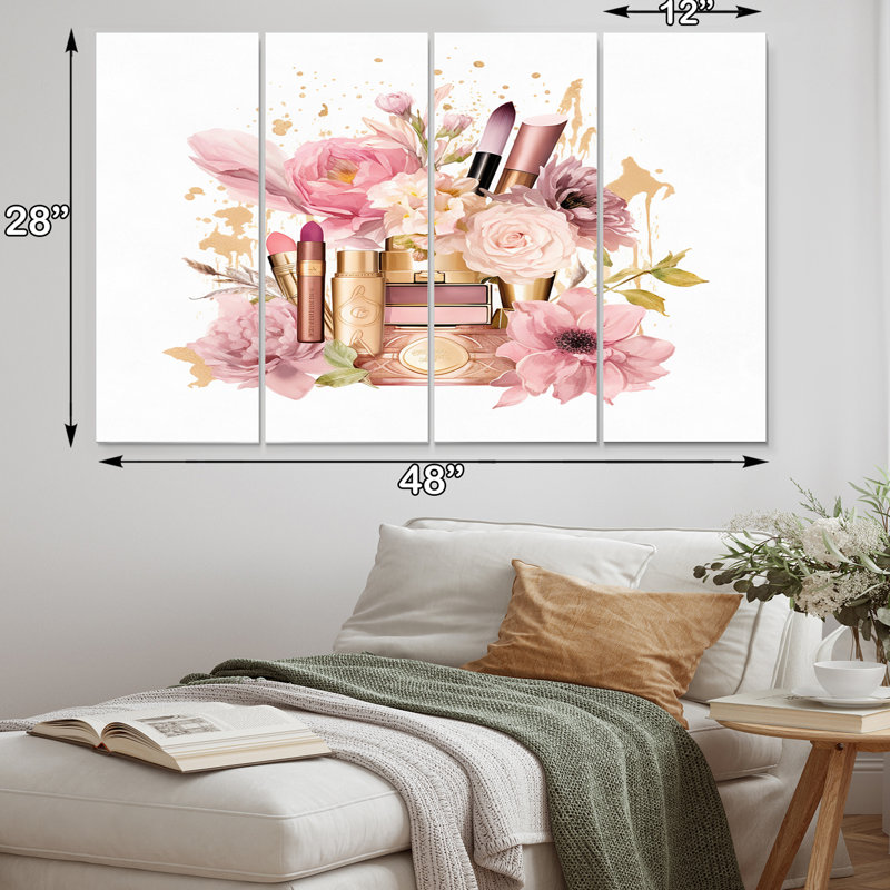Rose et or, maquillage boho chic, maquillage III sur toile, 4 pièces