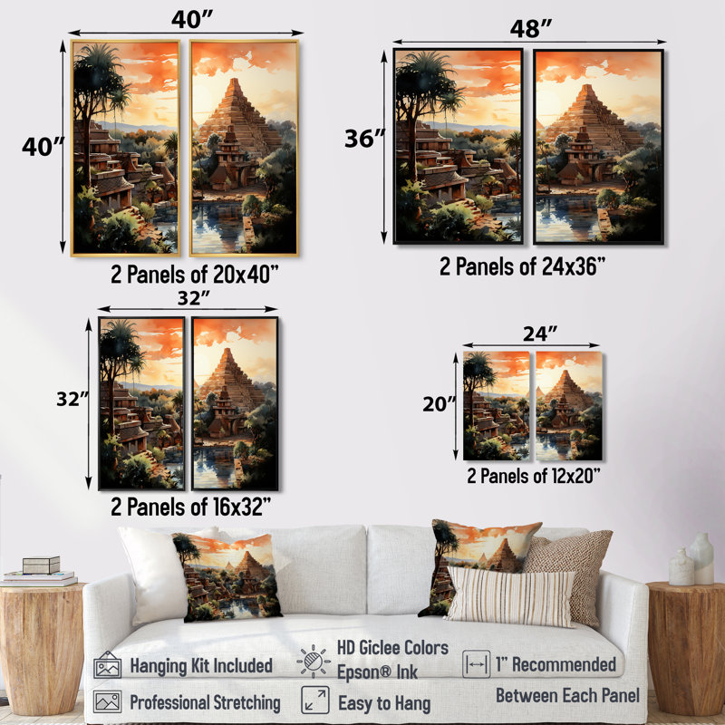 «Teotihuacan Sunrise Impressionism II» par Mexico, art mural traditionnel, 40" H x 40" W, Brown