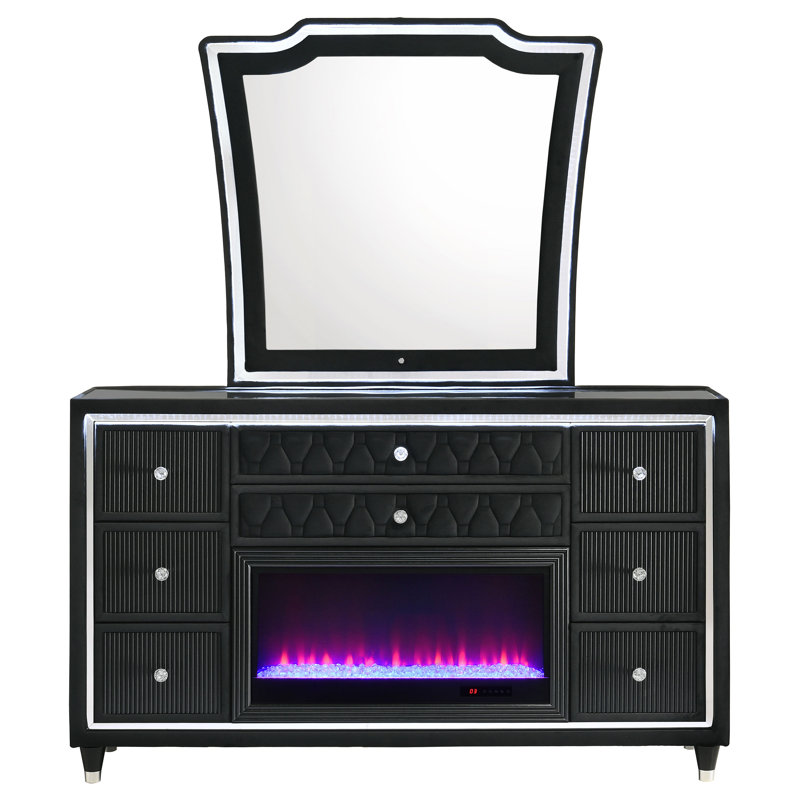 Lorient 8-Drawer LED Flame Box Dresser And Mirror Black