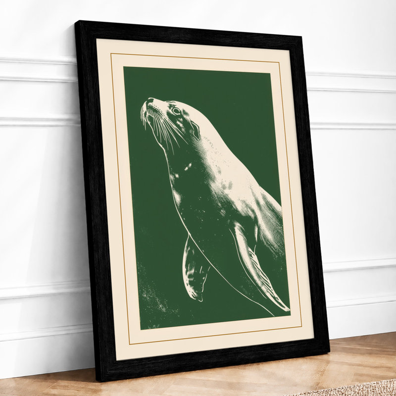 Graceful Seal Study Japandi - Framed Print, Black, A3 - 42.0 x 29.7 cm