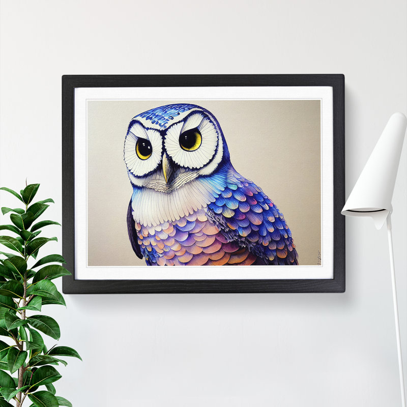 Barn Owl Watercolour - Single Picture Frame Painting, 34cm H x 46cm W x 2cm D, Black