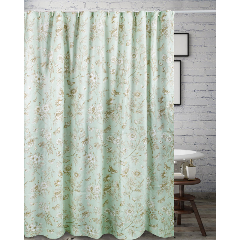 Greenland Home Fashions Olivia Shower Curtain – 72" x 72" Floral Butterfly Garden Polyester Bathroom Curtain with Reinforced Buttonholes