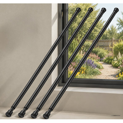 4pack Black Spring-Loaded Tension Curtain Rods, Adjustable 28-48" No-Drill Small Rods with Non-Slip, Tool-Free Design for Windows, Kitchen, Doorway, Closet, and Cupboard