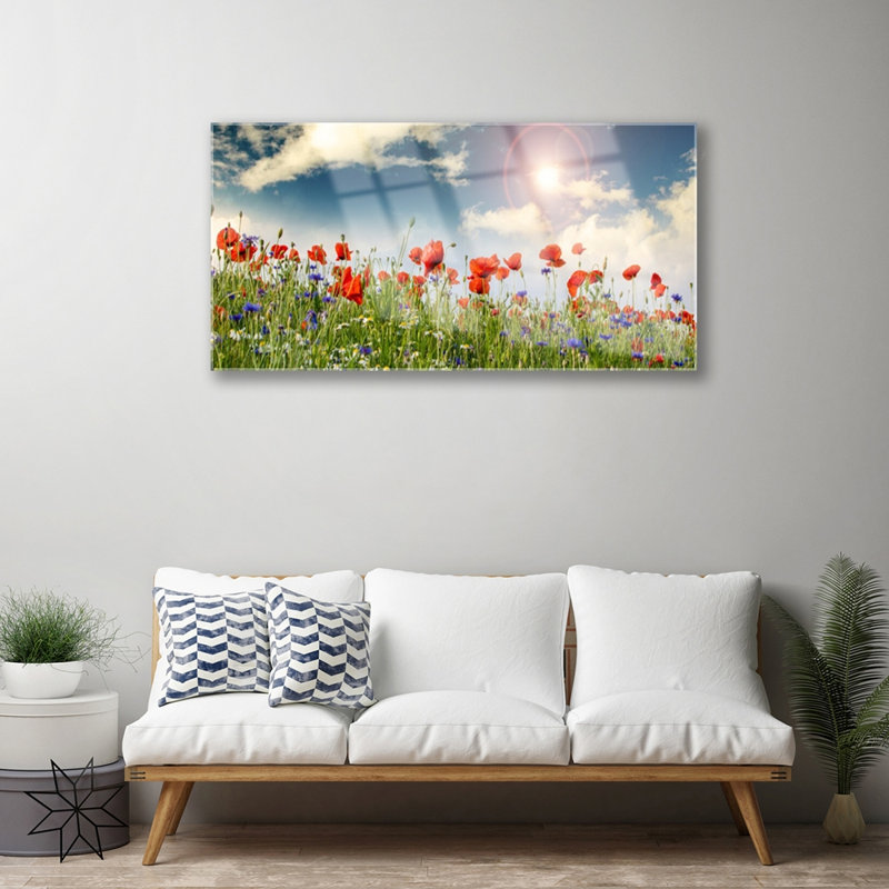 Meadow Flowers Nature 1 Piece Wall Art on Glass