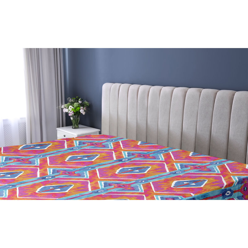 Drap-housse floral Ambesonne, Drap-housse de taille simple, Magenta, orange, bleu / ikat