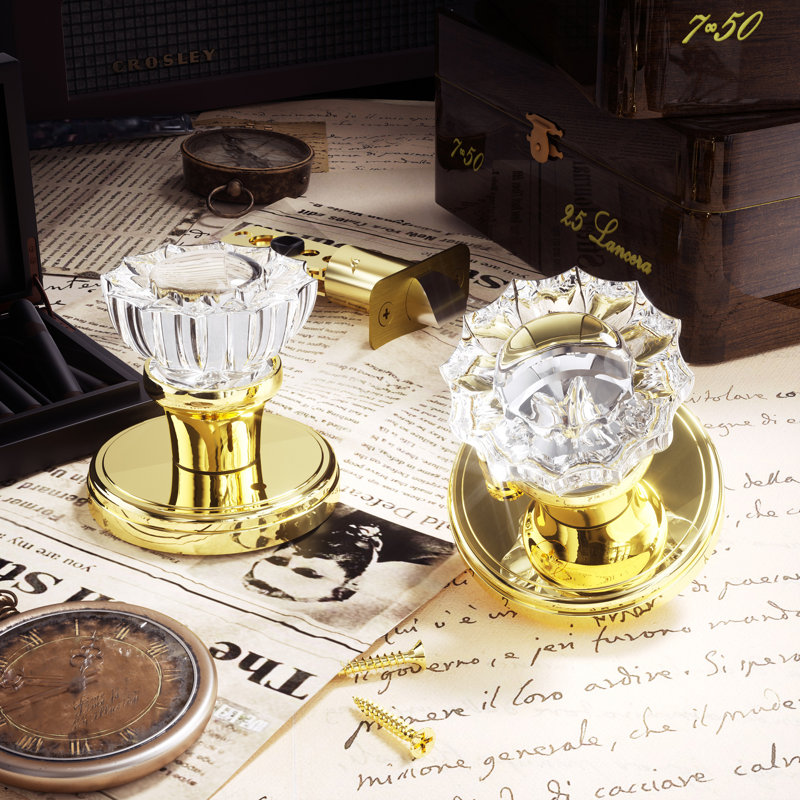 Coolnews Retro Elegant Series - Boutons de porte d'intimité en cristal, Laiton poli