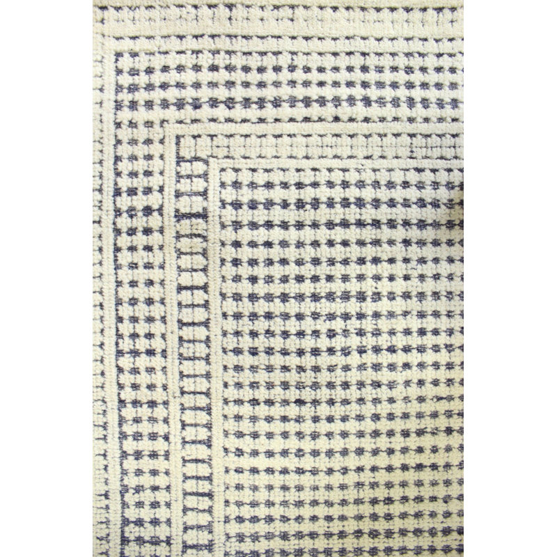 Mykonos Wool Geometric Area Rug in Ivoey/Navy, Runner 2'6" x 9'11"