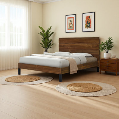 Mid-Century Modern Solid Wood Bed Frame