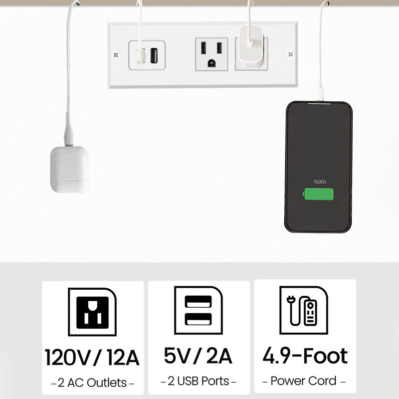 Yannik End Table with Charging Station, White