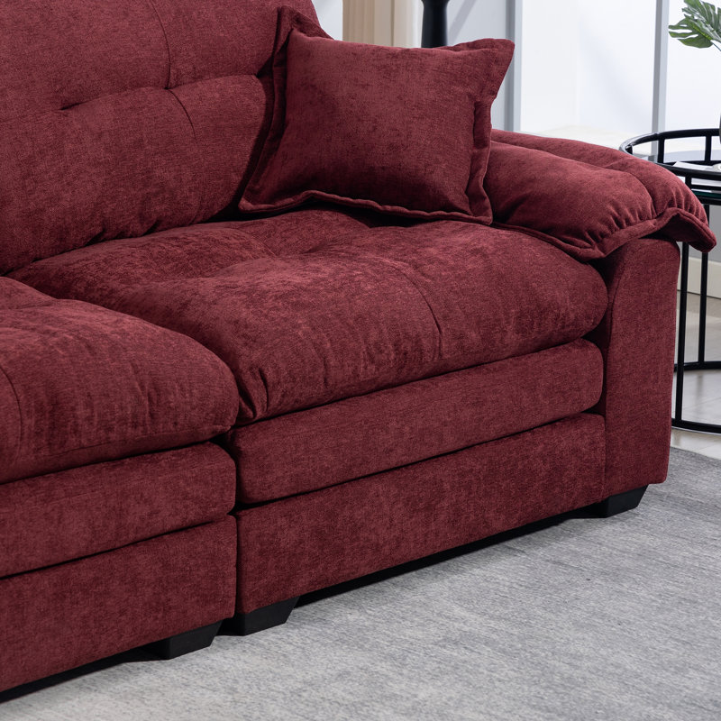 Ensemble de salon moderne 2 pièces : causeuse Cloud en chenille et fauteuil pivotant avec dossier capitonné et accoudoirs rembourrés