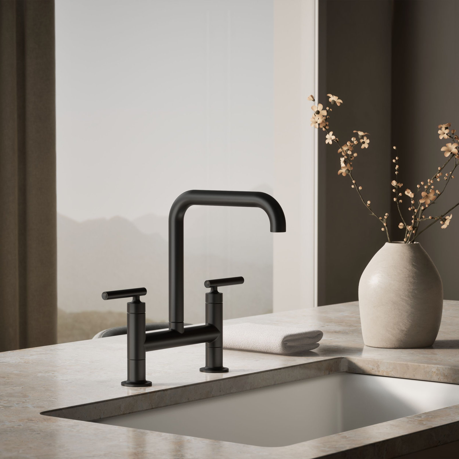 Purist Two-Hole Bridge Kitchen Faucet, Matte Black
