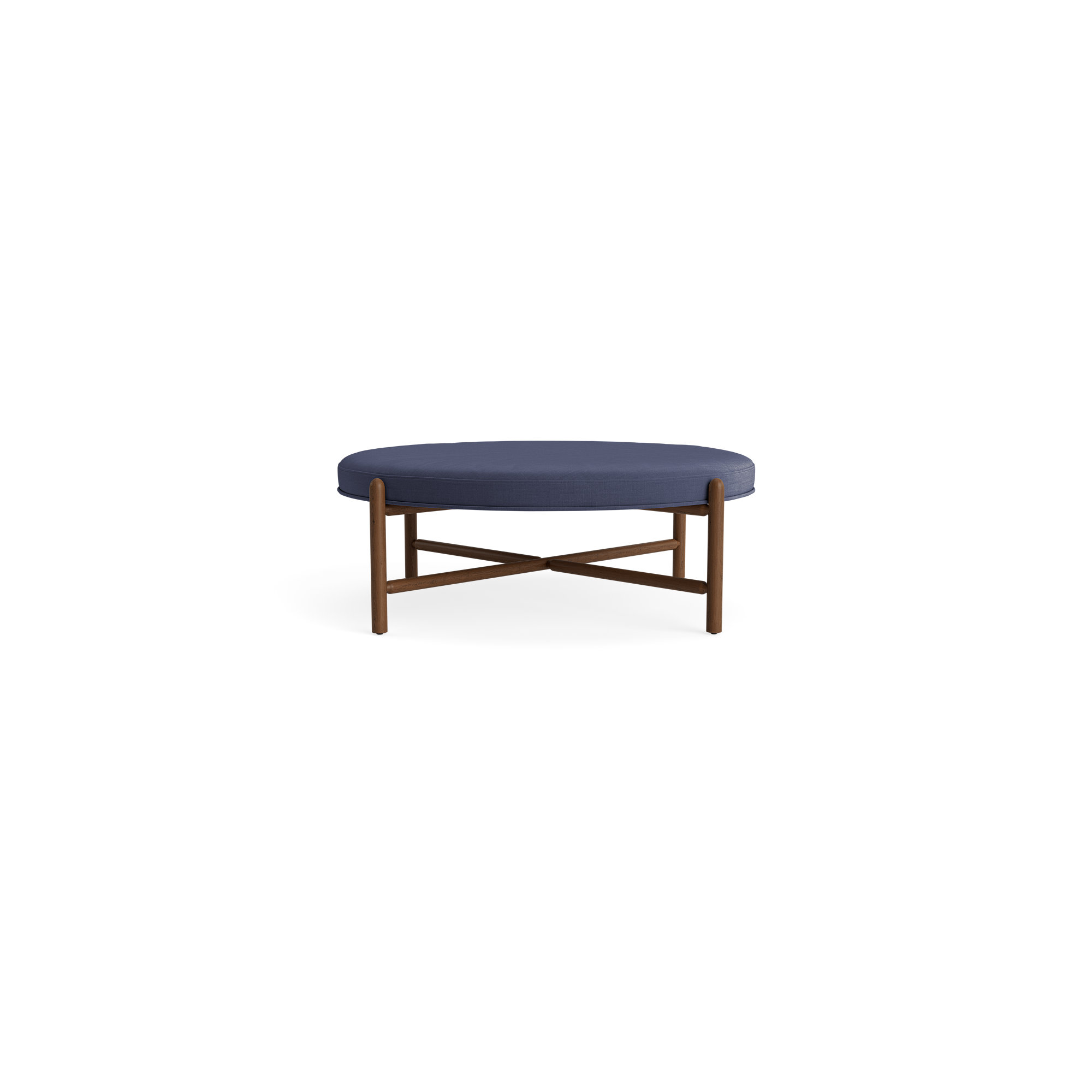 Vane 48" Round Ottoman, Navy, Walnut