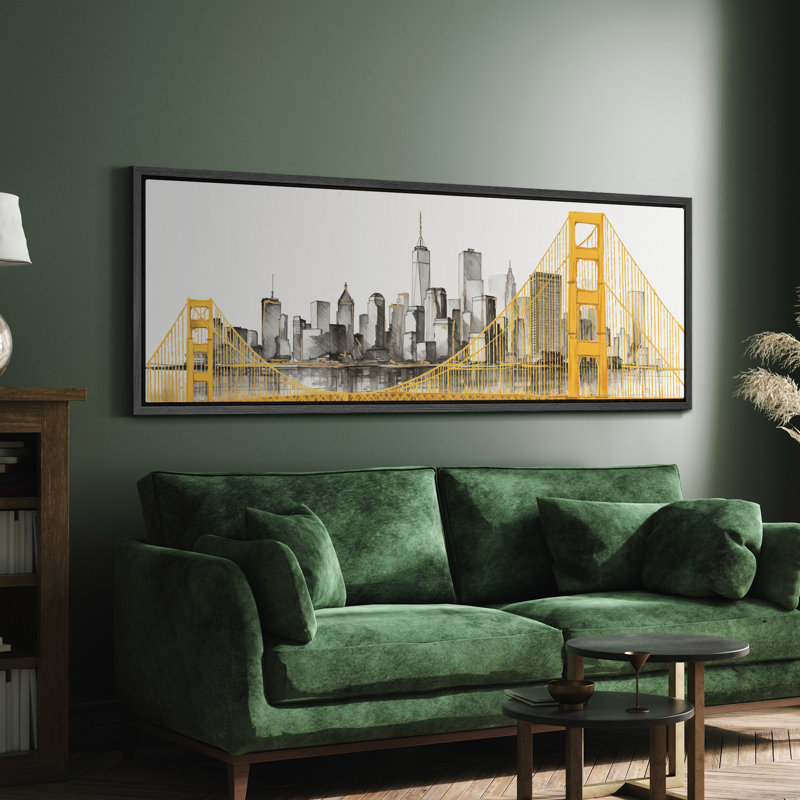 «Architecture Building Iconic Cityscape And Bridge Aquarelle», reproduction sur toile, H 20 po x l 60 po