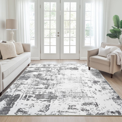 Redenhalk Washable Area Rug Grey Abstract Modern Room Rug Non Slip Soft Thin Simple Indoor Floor Carpet