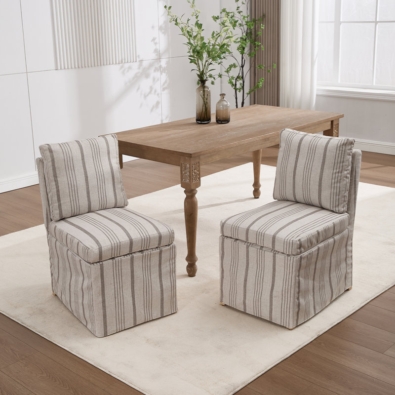 Chaises de salle à manger rembourrées en bois massif, Khaki Striped