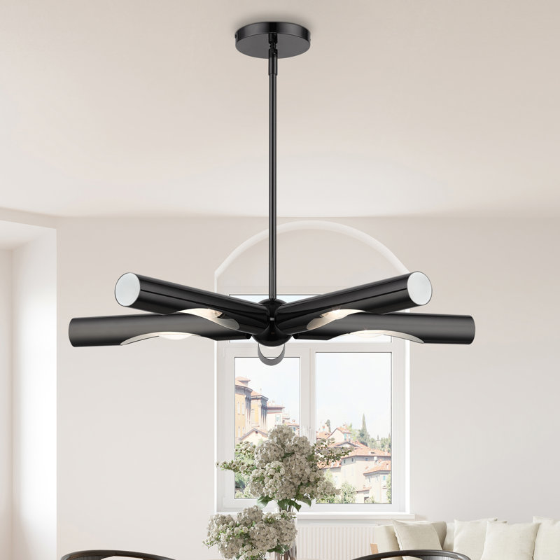 Lustre linéaire moderne Spoutnik 5 lumières Clearlake, Noir chromé, Noir chromé