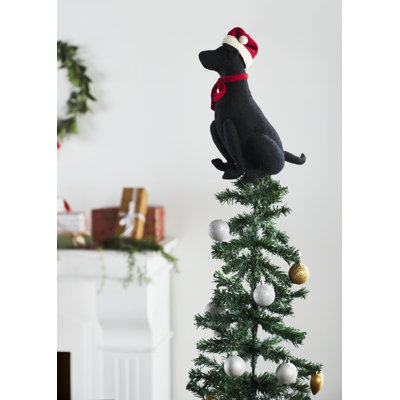 Black Lab in Santa Hat Tree Topper