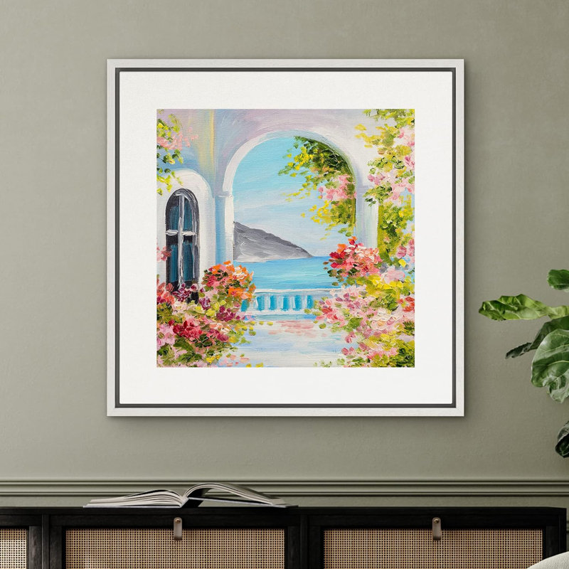 Fleurs roses encadrées sur toile, Blanc, H 16 po x l 16 po