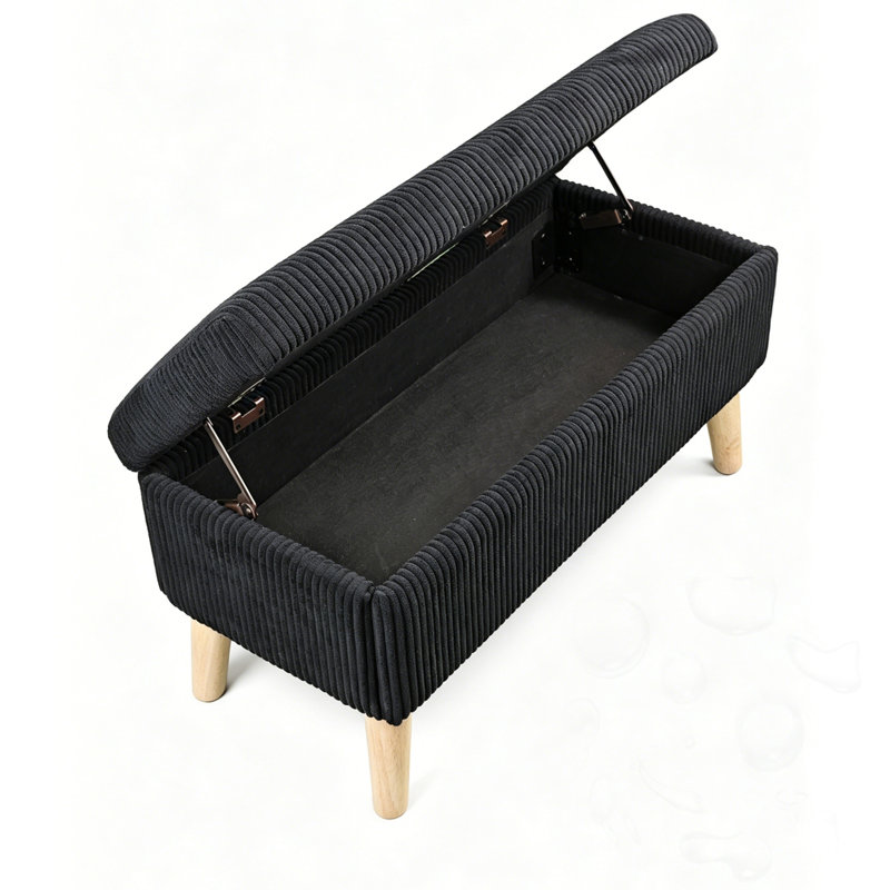 Banc de rangement rembourré avec pieds, Noir, Noir