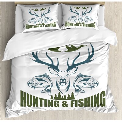 Hunting Artistic Emblem Moose Head Horns Trout Salmon Sea Fishes Duvet Cover Set -  Ambesonne, nev_35801_king