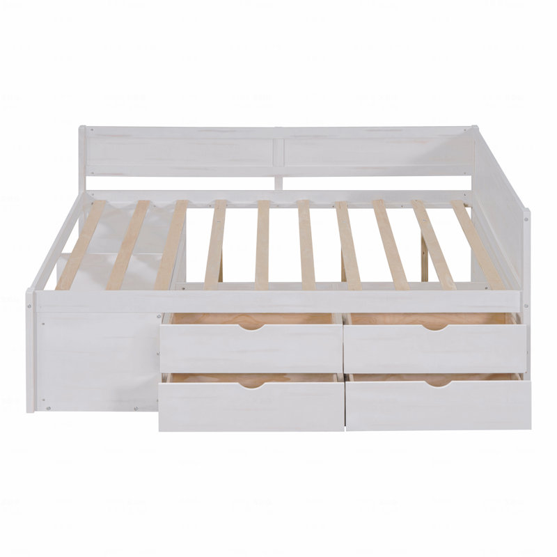 Lit de jour double avec tiroirs et tablettes, Blanc, Lit double