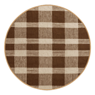 Machine Washable Checkered Brown Area Rug